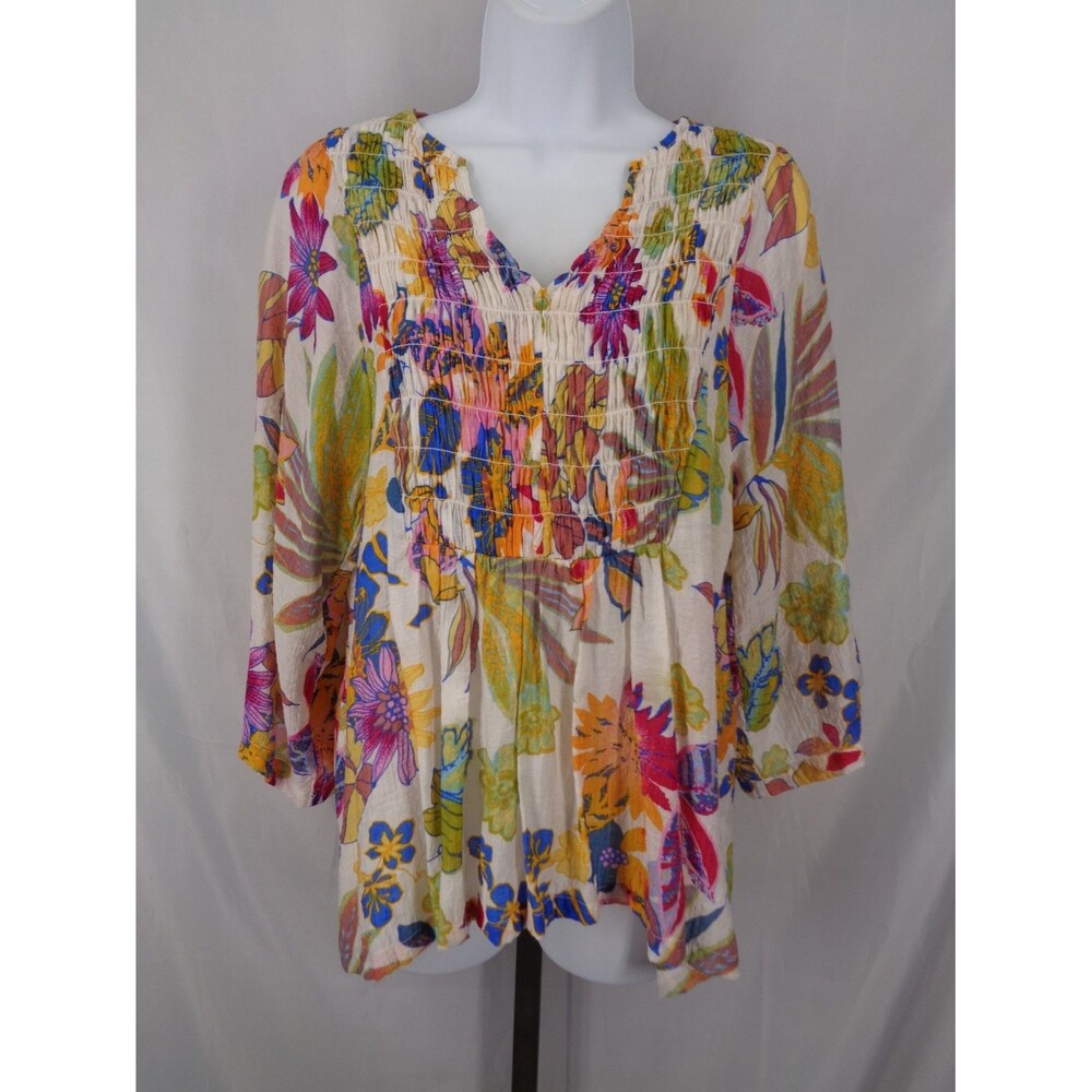 Ethyl Clothing Floral Blouse Top Size Medium Smocked Tempestas Sheer Boho Chic